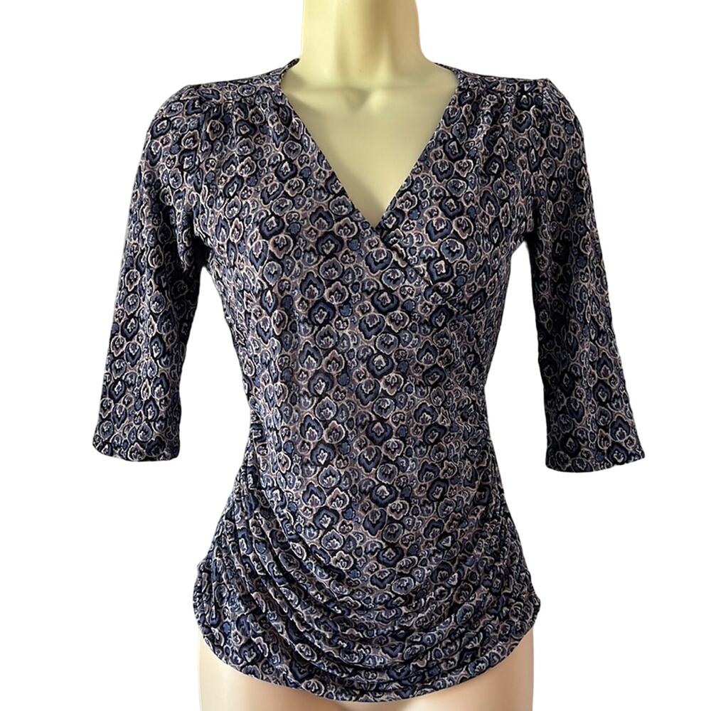 Classiques Entier Silk Knit Print Blouse Woman Size XS Pullover Surplice
